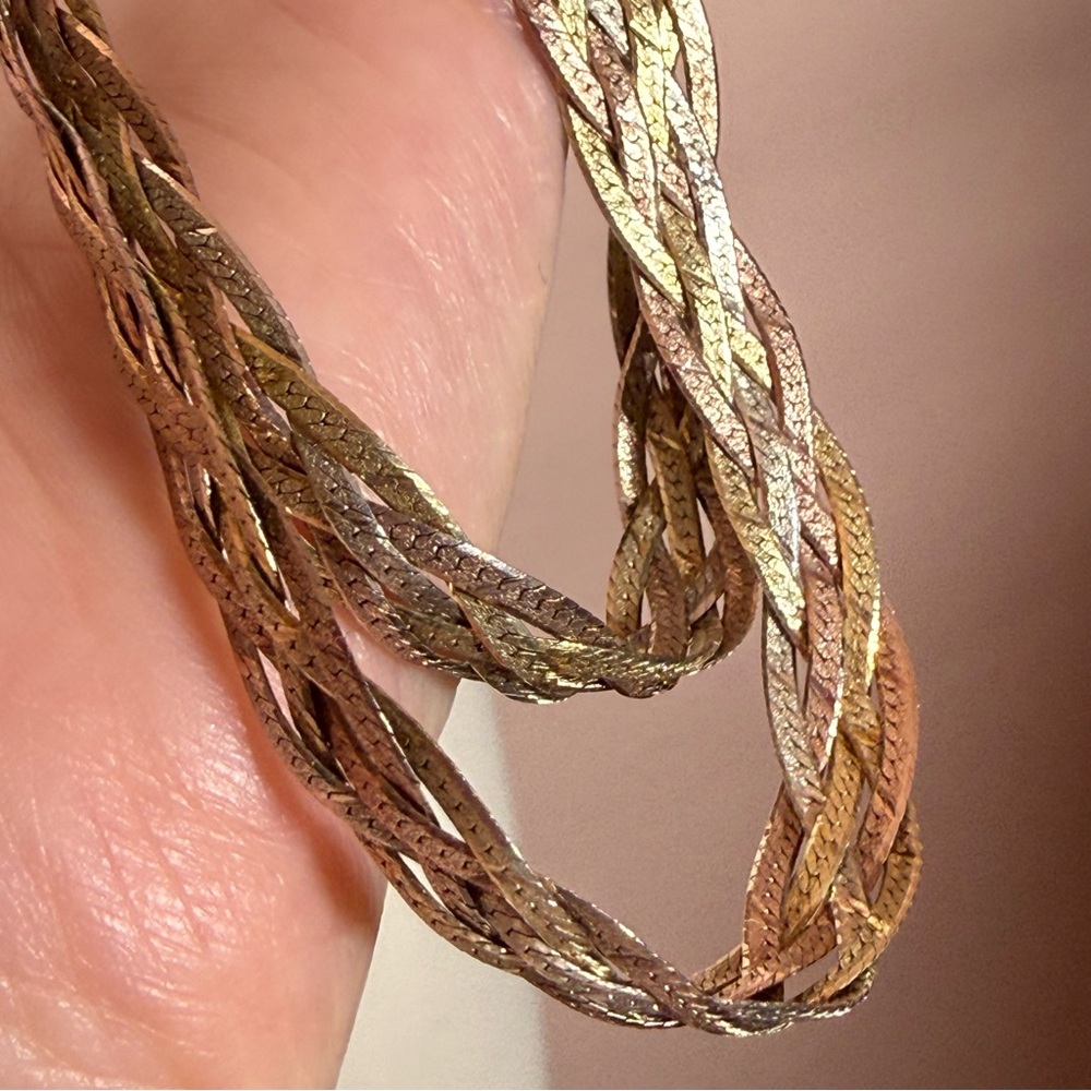 Vintage sterling silver yellow rose gold woven flat wide long chain necklace 30